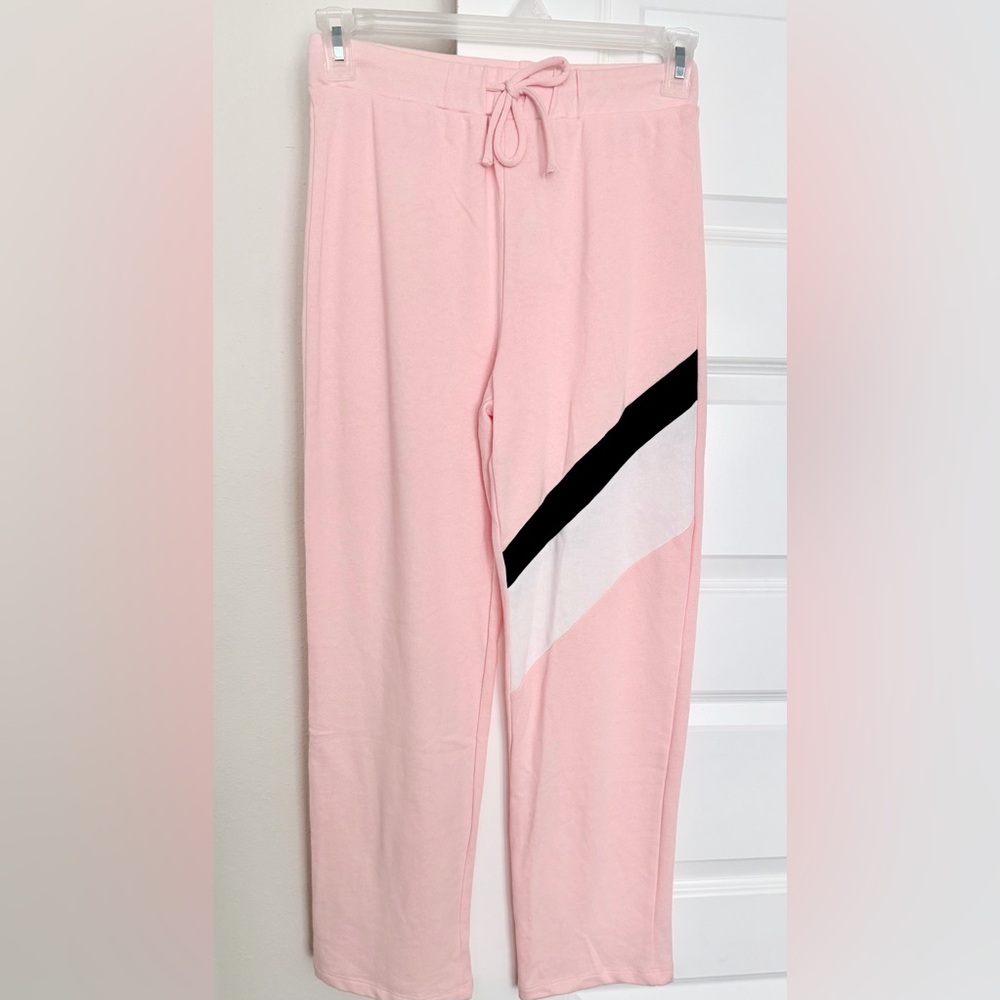 Color Block Strip light weight sweat Pants:ANGEL PINK COMBO New - Picture 4 of 5